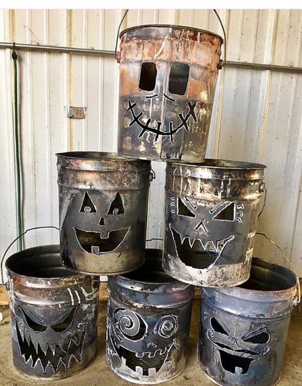 Jack-o-Lantern Metal Buckets